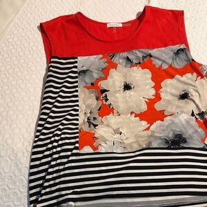 Calvin Klein Red Floral Striped Blouse